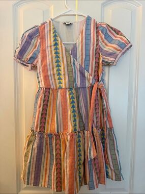 crown & ivy Multicolor Striped Wrap Dress - Pink, Orange, Blue, Green